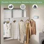 Danpoo Retractable Clothesline, 2x13.8ft 304 Stainless Steel Clothes Line for Indoors/Outdoors for Covered Balcony/Laundry Room Drying with Auto-Lock, Wall-Mounted, Heavy Duty(Silvery Blue)
