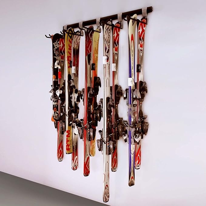 SafeRacks Wall Mounted Ski/Snowboard Rack - Includes 5 Storage Hooks