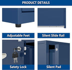 2 Drawer File Cabinet with Lock, Small Filing Cabinet for Home Office, Metal File Cabinet with Drawers for Under Desk, Blue, Assembly Required
