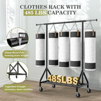 Clothes Rack Load 450 LBS, Heavy Duty Garment Rack, Standing Rolling Metal Hanging Clothes with Sturdy Wheels & Shelves, Black