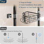 Consumest Corner Shower Caddy Tension Pole - Rustproof Shower Shelves with Towel Bar & Soap Holder, Adjustable Bath Organizer for Bathroom Storage, 27.6-108.3 inch, Black