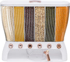 Dry Food Dispenser, Wall Mounted 6 Grid Beans Dispenser Grain Dispenser with Measuring Cup 22 Pounds Kitchen Storage Countertop Organizer for Kitchen Rice Beans Organizing