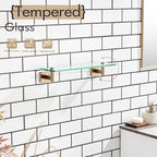 KOKOSIRI Wall Shelves Bathroom Hardware Glass Floating Shelf Small Hanging Rack Storage/Room Decor 16-Inch Champagne Bronze 2 Pack B1105CPG-L16-P2