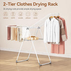 APEXCHASER Clothes Drying Rack, Foldable Drying Rack Clothing, Sturdy Metal Laundry Drying Rack, Height-Adjustable Gullwing, Easy to Fold, Space-Saving, for Indoor Outdoor, White