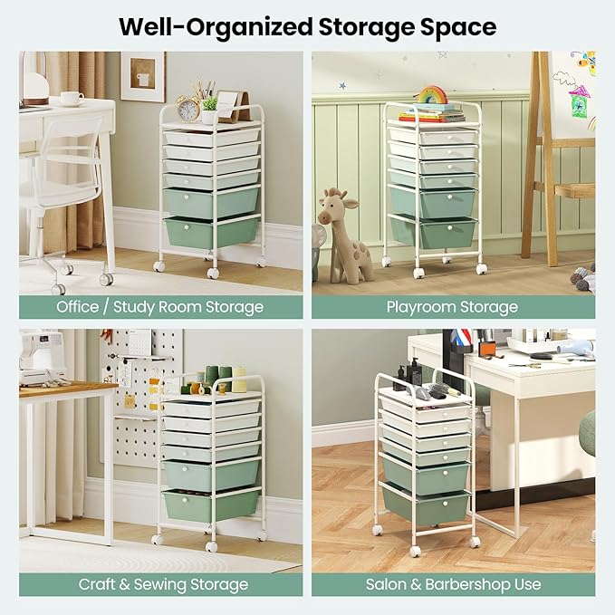 Giantex 6 Storage Drawer Cart Rolling Organizer Cart for Tools Scrapbook Paper Home Office School Multipurpose Mobile Utility Cart, Green Gradient