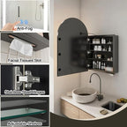 Arched Medicine Cabinet Mirror No Assembly Needed Bathroom Mirror with Storage Recessed or Surface Mount Options (Black-LED, 36" L x 24" W)