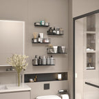 CRUGLA Black Floating Shelves Wall Mounted Set of 5, Hanging Wall Shelf with Rail for Bathroom, Bedroom, Living Room, Kitchen
