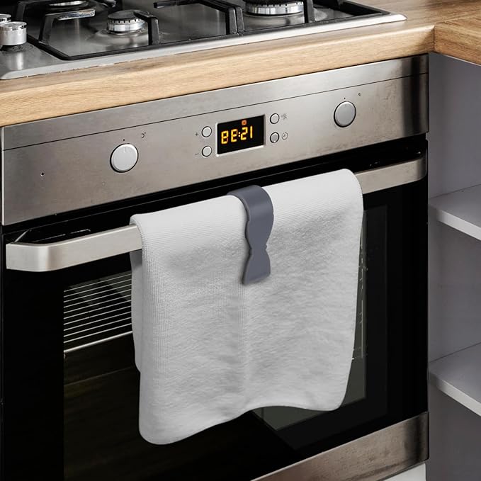 Towel Clips for Kitchen (4 Pack) - Keeps Towel from Falling - Suitable for Kitchen，Oven Handle, Bathroom Towel Rack, Dishwasher，Stove - No More Towels on The Floor