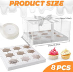 9 Counts x 8 Sets Cupcake Containers 9 Count Cupcake Boxes with 5.5inches height Assembly Plastic Cupcake Holders Disposable Cupcake Carriers for Birthday Party Pastry Bakery Supplies(9count/8pcs)