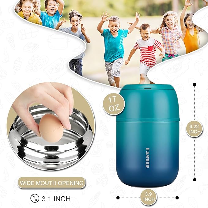 Insulated Soup Thermo 17oz - Stainless Steel Vacuum Lunch Box for Adults, Kids Leakproof Hot Food Container with Handle Folding Spoon (School Office Outdoor)