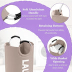 95L Folding Laundry Basket for Singles, Large Laundry Hamper with Aluminum Handles, Freestanding Dirty Clothes Basket, Sturdy Oxford Fabric Clothes Hampers for Travel, Dormitory, Khaki