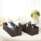 DULLEMELO Toilet Paper Basket for Organizing, Plastic Wicker Bathroom Baskets for Storage, Decorative Towel Baskets for Bathroom, Set of 2, Dark Coffee