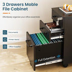 MIIIKO File Cabinet 3 Drawers on Wheels Under Desk, Black Metal File Cabinets with Lock for Home Office, Filing Cabinet with Lock(Un-Assembled)