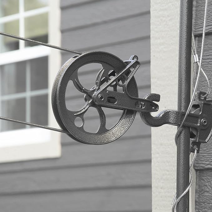 Strata Aged Bronze Harmony Clothesline Outdoor Heavy Duty Kit - 150 Feet Galvanized Wire PVC Coating, 6.5" Aged Bronze Clothes line Pulley 2pcs, Metal Mini Winch Tightener 1pc & 2 Metal Hooks