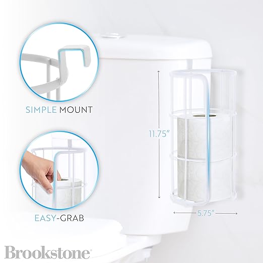 BROOKSTONE Over the Toilet Paper Holder Reserve - Toilet Paper Holder with Storage, Bathroom Toilet Paper Organizer, Metal Toilet Paper Roll Holder Fits Any Size Rolls - Matte White