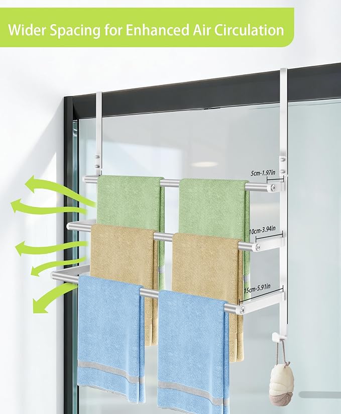 Over The Door Towel Rack, Over Door Towel Racks for Bathroom, Towel Rack with Hooks for Door Hanging, Towel Holder Over The Door Towel Bar 24Inch, Brushed Nickel