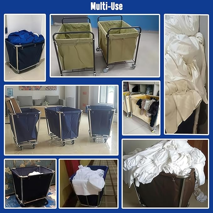 400L Commercial Laundry Cart Replacement Liner Bag - Removable Waterproof Oxford Cloth Rectangle, Large Capacity Replacement for Rolling Laundry Basket (Blue, Double layer thickened-Rectangular)
