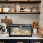 Black Bread Box for Kitchen Countertop - Modern bamboo Bread box with Window Bread Storage Container