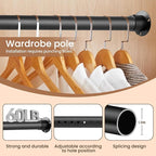 Hanging Closet Rod,17-87 Inches Space Saving Heavy Duty Closet Rod Extender Hanging, Black Black Adjustable Clothes Hanging Bar, Stainless Steel Closet Garment Organizer Rack, Bathroom, Windows