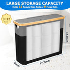 TACGEA Toilet Paper Storage Basket, Toilet Paper Container with Lid, Bathroom Organizer Hold up to 9 Mega Rolls or 12 Regular Rolls, Gray and Black