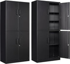 Letaya Metal Storage Cabinet with Lock Door, Adjustable Shelf Steel Cabinets for Office, Home,Pantry,Kitchen,Garage Utility Cabinet (4 Door-Black)