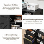 3 Drawer File Cabinet, Farmhouse Lateral Filing Cabinet Fits Files Letter or A4 Size, Wooden Printer Stand with Open Storage Adjustable Shelf for Home Office, Rustic Black