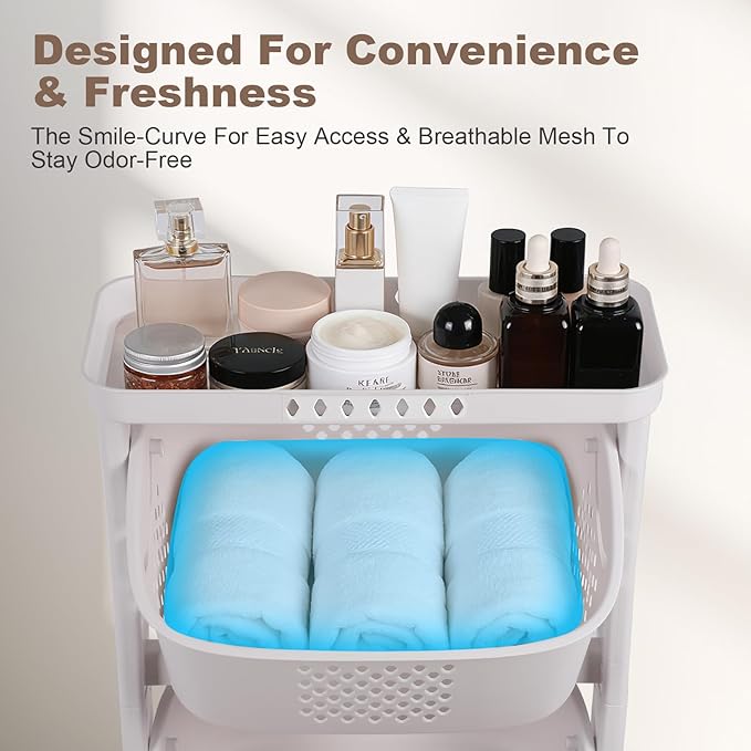 4-Tier Laundry Sorter Cart with Wheels, Large 95L Capacity Hamper Organizer, Rolling Storage with Removable Mesh Bins for Heavy Duty Use in Home, Dorm, Apartment (17.32"x13.1"x54.72")