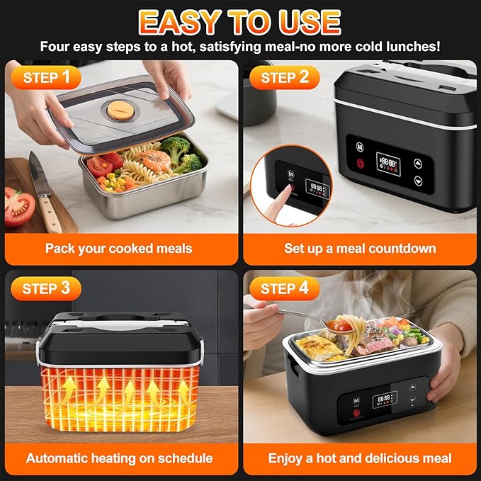 Heated Lunch Box,Electric Lunch Box,Pro 24000mah,Lunch Box Battery Powered, 5.5 Cups Portable Food Heater-3D-5 Side Heating-Intelligent Temperature Control,Suitable For Trucks,Offices(Black/White)