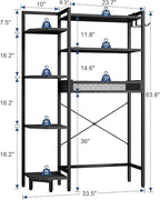 K1 Heavy Duty 7-Tier Over The Toilet Storage（with Basket and Paper Hook） Freestanding Above Toilet Shelf with Adjustable Feet，Space Saver Bathroom Shelves 9.3" D x 33.5" W x 63.8" H，Black