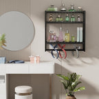 PPN Towel Rack Bathroom Storage Shelves Over The Toilet with Towel Bar 100% Bamboo Adjustable Height Floating Shelf Wall Shower Shelf for Small Space Bathroom Kitchen Multi Usage (Black-2Pack)