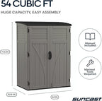 Suncast Outdoor Storage Cabinet Waterproof Resin Vertical Outdoor Storage Shed (54 cu. ft.) for Patio, Garden Tools, Cushions, & Equipment. Weatherproof Plastic Multi-Wall Design, Capacity Made in USA