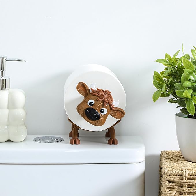 Highland Cow Toilet Paper Holder Highland Cow Bathroom Decor 3D Printing Funny Cute Free Standing Toilets Storage for Bathroom Kitchen Bedroom Decor