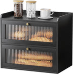 Kitsure Bread Box - 2-Tier Bamboo Bread Box for Kitchen Countertop, Bread Storage Container with Magnetic Acrylic Door, Pantry Organizers and Storage for Loaves, 15" x 9.8" x 13.2", Black