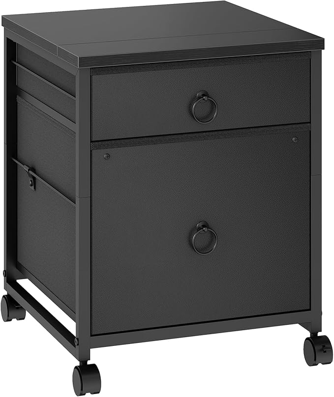 HOOBRO File Cabinet, 2-Drawer Vertical Mobile Office Cabinet, Rolling Printer Stand, for A4/Letter Size Files, Nonwovens Drawer, for Home Office, Black BB21WJ01