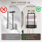 Towel Racks for Bathroom Towel Holder with Shelf & 6 Hooks Wall Mounted Towel Storage Rack for Rolled Towels Organizer, Sturdy Metal Towel Shelf, Black