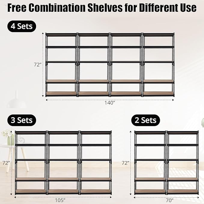 Heavy Duty Garage Storage Shelves, 5-Tier Metal Adjustable Shelving Unit with 2500 LBS Capacity, 35" l x 18" w x 72" h Storage Shelving for Kitchen Pantry Basement Bathroom Laundry