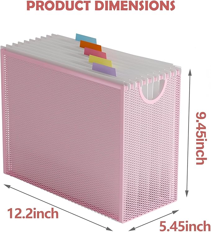 Sinboun Hanging File Organizer Letter-Size File Holder Filing Box Includes 5 Hanging Folders - Metal Mesh Magazine Letter Storage Cabinets File Cart for Office Home School, No Assembly Required Pink
