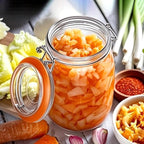 Encheng 32 oz Wide Mouth Mason Jars with Airtight Hinged Lids, Large Glass Jar with Lid for Pickling, Fermentation, Canning, Food Storage – Set of 4 Glass Storage Containers
