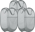BATTOO Deluxe Strong Mesh Pop up Laundry Hamper Basket with Side Pocket for Laundry Room, Bathroom, Kids Room, College Dorm or Travel 3 x Grey