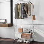 SUOERNUO Laundry Cart with Hanging Rack Rolling Laundry Hamper Sorter with Wheels Shelf,Grey