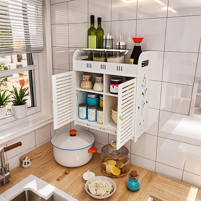 ShellKingdom Over The Toilet Storage Cabinet, Wall Mount Bathroom Cabinet, Narrow Bathroom Wall Cabinet with Doors and Shelf for Towel, Toilet Paper Storage, 16.92 x 14.96 x 7.08 inch (White)