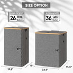 BALEINE Laundry Hamper with Lid, Tall Laundry Baskets with Bamboo Pull Handles, Large Laundry Bin with Internal Support (26 Gal/100L, Grey)