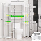 Over The Toilet Storage with 2 Drawers - 11 Tier Bathroom Organizer Freestanding Space Saver Storage Rack with Adjustable Shelf Above Toilet Stand with 4 Hooks for Restroom, Laundry, White