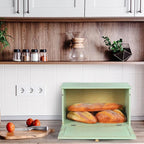 HOMEKOKO Large Wood Bread Box for Kitchen Counter, Retro Design Single Layer Bamboo Large Capacity Food Storage Bin (Mint Green)