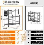 36" Large Garden Tool Organizer with Wheels & Side Tool Bag, 3 Tier Rolling Garage Storage Rack for Long Handled Rakes, Shovels, Brooms, Freestanding Yard Tools Cart for Shed & Outdoors