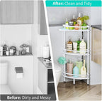 HapiRm Standing Corner Shower Caddy - 3 Tier Shower Organizer Corner with Soap Holder and 4 Hooks, Rustproof Bathroom Storage Shelves with Adhesives, White