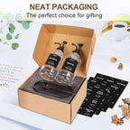 Glass Coffee Dispenser - 16.9oz, Black Scoop, 36 Labels, Bamboo Tray & Pump, 2-Pack