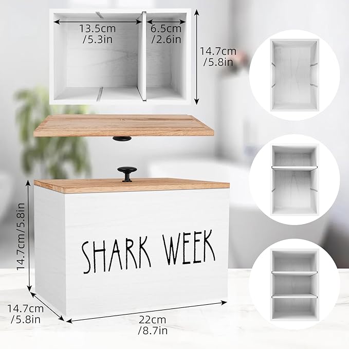Tampon Holder for Bathroom,Feminine Product Organizer with Lid,Shark Week Tampon Storage Pad and Lady Stuff Box Tampon Organizer for Bathroom (White)