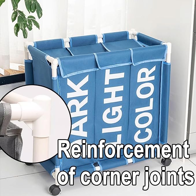 Laundry Sorter 3 Section with Lid 95 L Laundry Hamper with Wheels Reinforced Sealing Multi-Purpose Laundry Basket with Removable Inner Pocket(Brown)