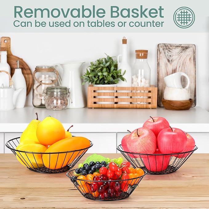 Maxdot 4 Pack 3-tier Hanging Fruit Basket Kitchen Hanging Wall Fruit Storage Organization Basket with Sturdy Metal Chain for Kitchen Bathroom Wardrobe Garden